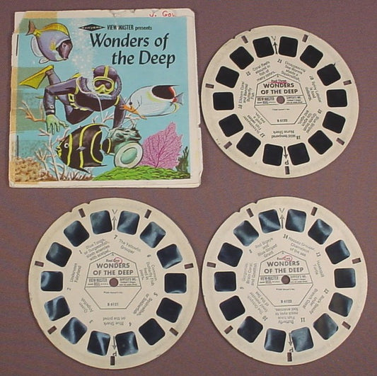 View-Master Set Of 3 Reels, Wonders Of The Deep, B6121 B6122 B6123, B 6121, B 6122, B 6123, Has A Stapled Booklet, 1954 Sawyers Inc, Viewmaster