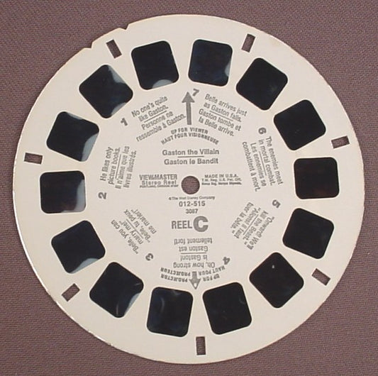 View-Master Disney Gaston The Villain, 3087, 012-515, Reel C, Beauty & The Beast, The Walt Disney Co, Viewmaster