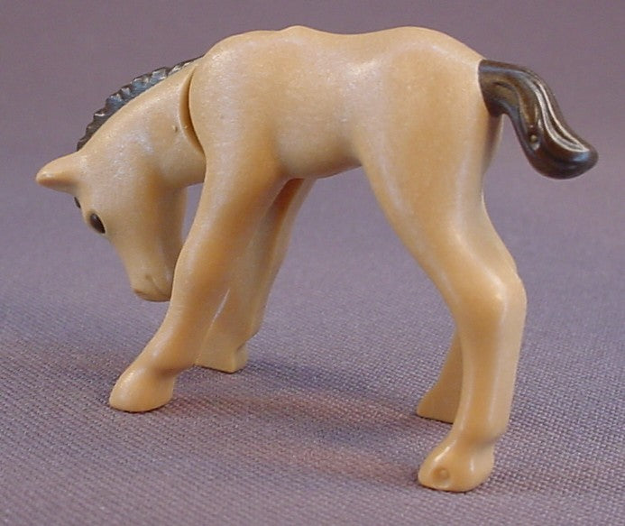 Playmobil New Style Tan Baby Horse Or Foal Animal Figure With A Brown Mane & Tail, The Head Moves