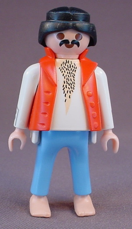 Playmobil Adult Male Pirate Figure With A Hairy Chest and A Red Vest, Long Black Ponytail, Bare Feet