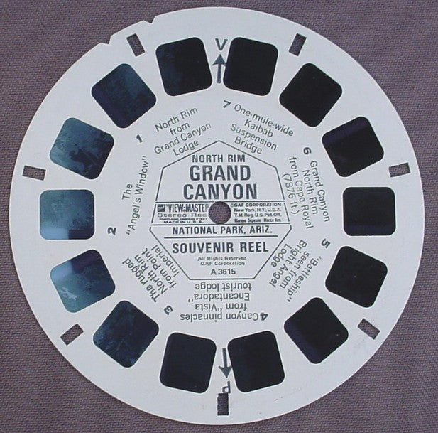 View-Master North Rim Grand Canyon, A3615, A 3615, National Park Arizona Souvenir Reel, GAF Corp