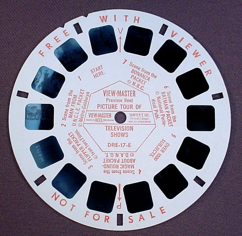 View-Master Preview Reel Of TV Shows, DRE-17-E, Man From U.N.C.L.E., Flipper, Batman, Bonanza