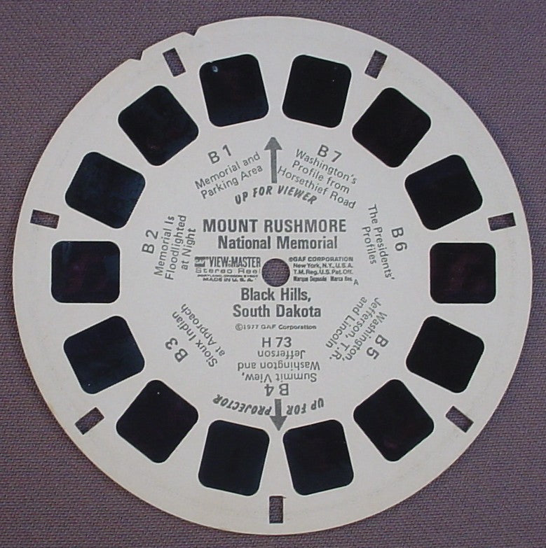 View-Master Mount Rushmore National Memorial, H73, Black Hills South Dakota, Reel B, 1977 GAF Corp