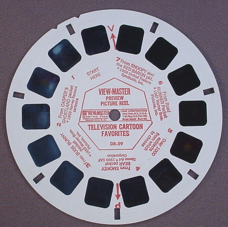 View-Master Television Cartoon Favorites, DR-59, Smokey Bear, Snoopy, Casper, GAF Corp, Viewmaster