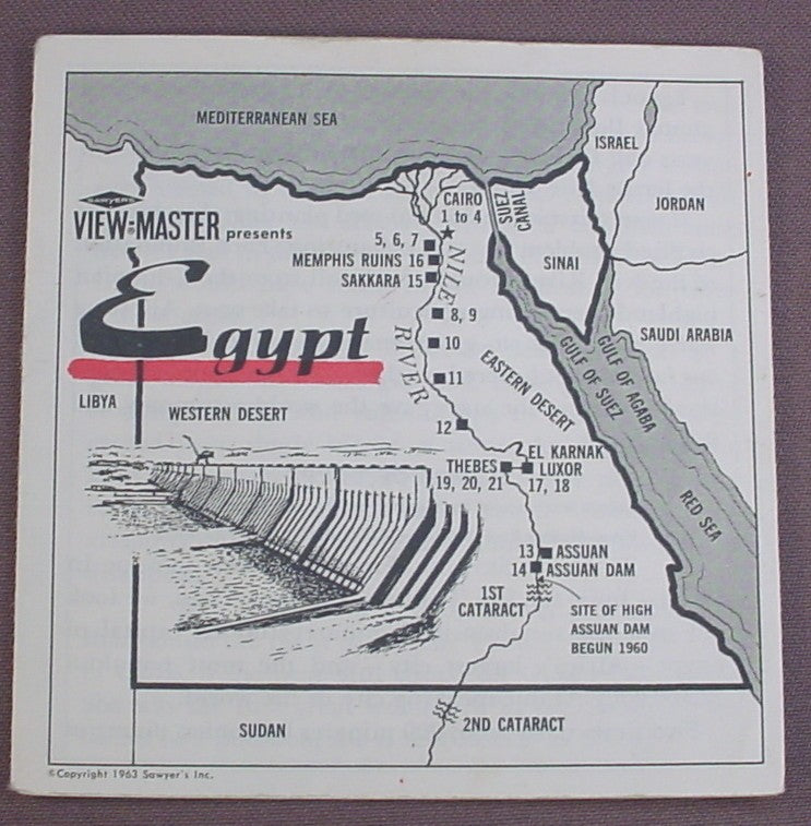 View-Master Replacement Booklet, Scenes Of Egypt, 1963 Sawyers's Inc, Has A Strip Of Yellowed Tape