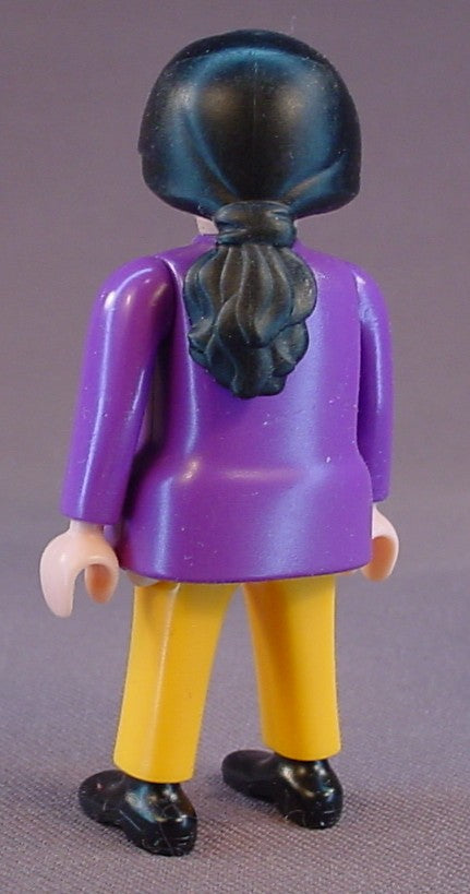 Playmobil Adult Female Figure In A Purple Sweater With Wavy Lines Pattern, Yellow Gold Pants, Long B