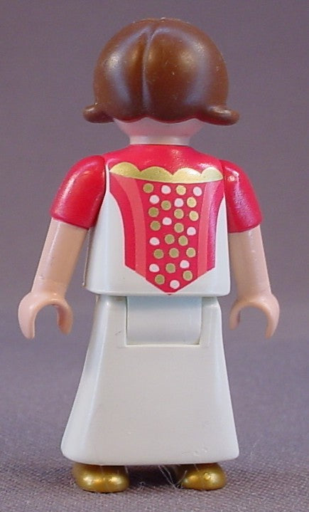 Playmobil Female Girl Child Princess Figure In A White & Dark Pink Dress With Gold Trim, Brown Hair