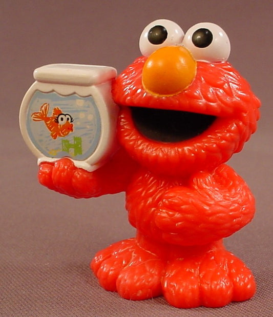 Sesame Street Workshop Young Elmo Holding A Fish Bowl PVC Figure, C-082B, 2010 Hasbro 2 5/8 Inches Tall