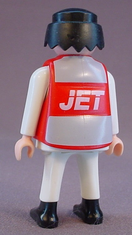Playmobil Adult Male Jet Airplane Pilot Figure In A Red Vest With Gray Pockets Over A White Suit