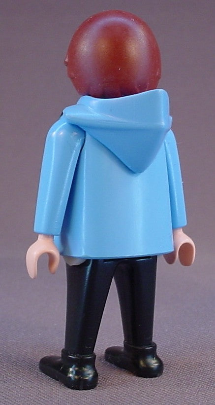 Playmobil Adult Male Figure In A Blue Coat With A Large Collar & Hood, Black & Silver Trim, 3217