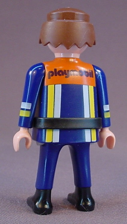 Playmobil Adult Male Fire Fighter Figure In A Blue Uniform With Orange White & Yellow Trim