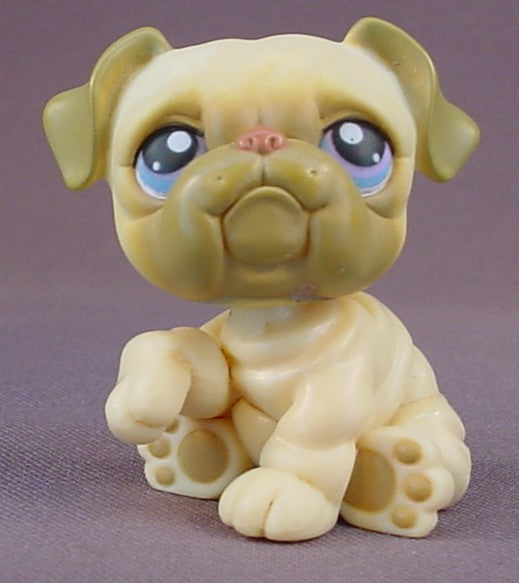 Littlest Pet Shop #135 Tan or Cream Bulldog Puppy Dog with Purple Eyes, 2004 Hasbro