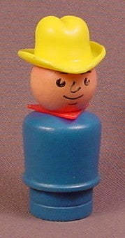 Fisher Price Vintage Farmer With Yellow Cowboy Hat & Triangular Red Scarf, Wood Body