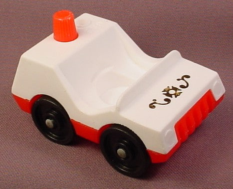 Fisher Price Vintage White Single Seat Fire Chief Car With Red Base & Light, Gold Scroll