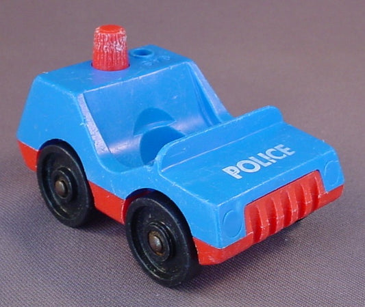 Fisher Price Vintage One Seat Police Car (B), Blue Top, Red Base, Bumper & Pretend Light