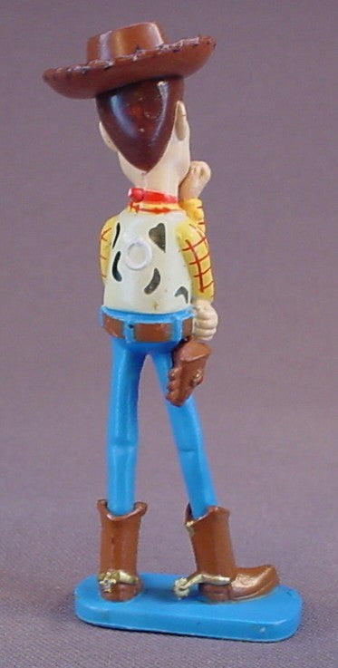 Disney Toy Story Woody Standing In A Thinking Pose PVC Figure On A Blue Base, 3 1/2 Inches Tall, Figurine