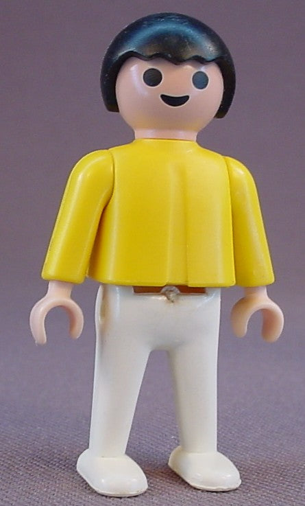 Playmobil Male Boy Child Classic Style Figure With A Yellow Shirt & White Legs, Black Hair, 3363