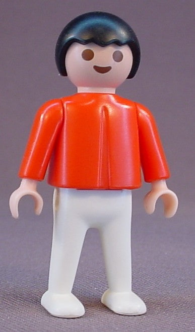 Playmobil Male Boy Child Classic Style Figure With A Red Body And White Legs, Black Hair, 3223 3278