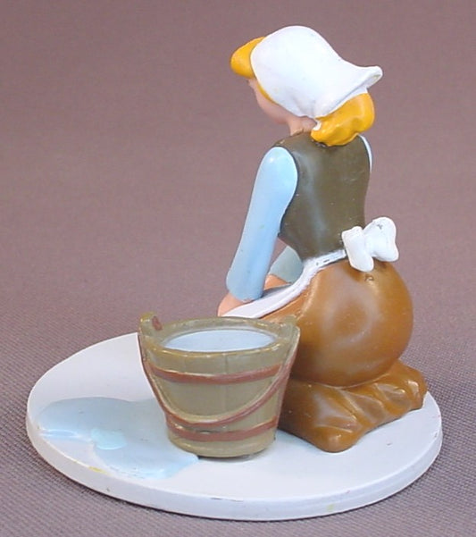 Disney Cinderella Wearing Her Work Clothes And Washing The Floor PVC Figure On A Large Round Base, Bucket Of Water