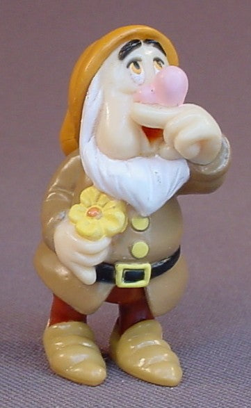 Disney Snow White Sneezy Dwarf Holding A Flower PVC Figure, 2 Inches Tall, Dwarves Figurine