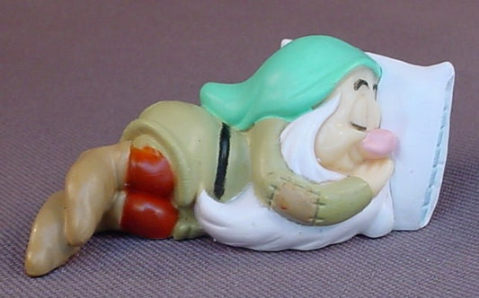 Disney Snow White Sleepy Dwarf Sleeping On A Pillow PVC Figure, 2 1/2 Inches Long, Dwarves, Figurine