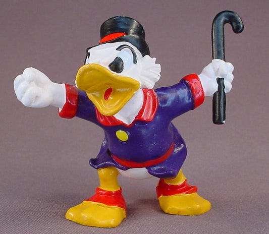 Disney Uncle Scrooge McDuck With An Angry Face And Waving His Cane PVC Figure, 3 1/4 Inches Tall, 1988, Bully