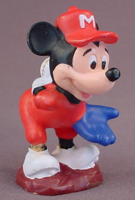 Disney Mickey Mouse Wearing A Baseball Uniform And Holding A Ball Behind His Back PVC Figure, 2 1/4 Inches Tall, Pitcher