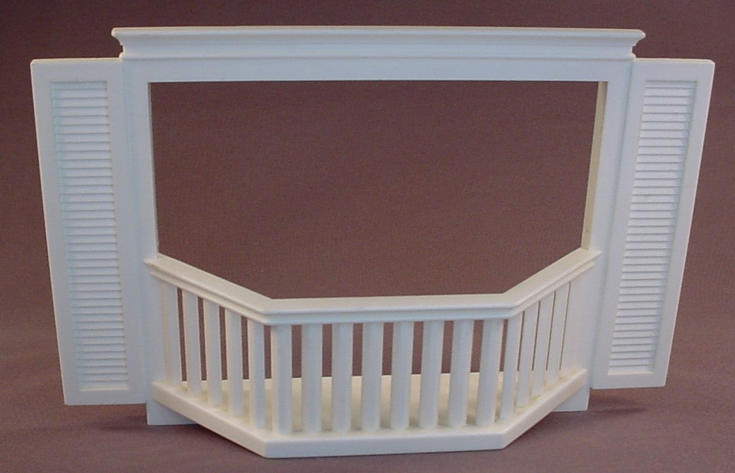 Fisher Price Vintage 250 Dollhouse Replacement White Window Frame With A Balcony Railing, 7 1/2 Inches Wide, 5 Inches Tall