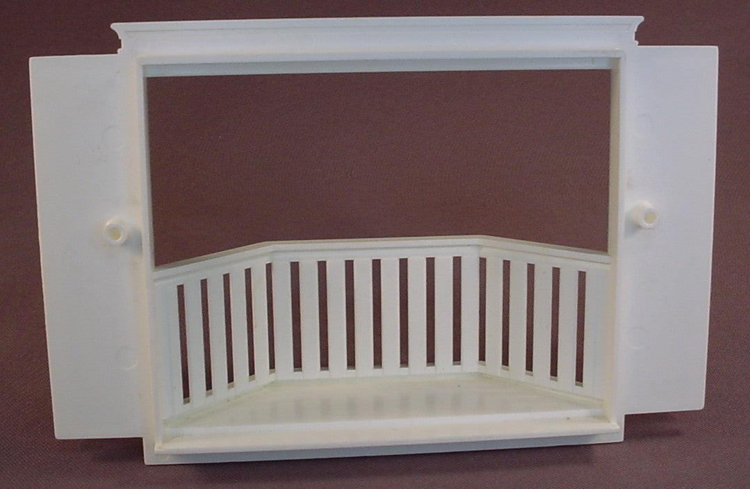 Fisher Price Vintage 250 Dollhouse Replacement White Window Frame With A Balcony Railing, 7 1/2 Inches Wide, 5 Inches Tall