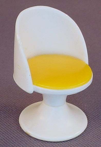 Fisher Price Vintage 250 Dollhouse White High Back Bucket Style Chair With A Yellow Seat, 1 5/8 Inches Tall