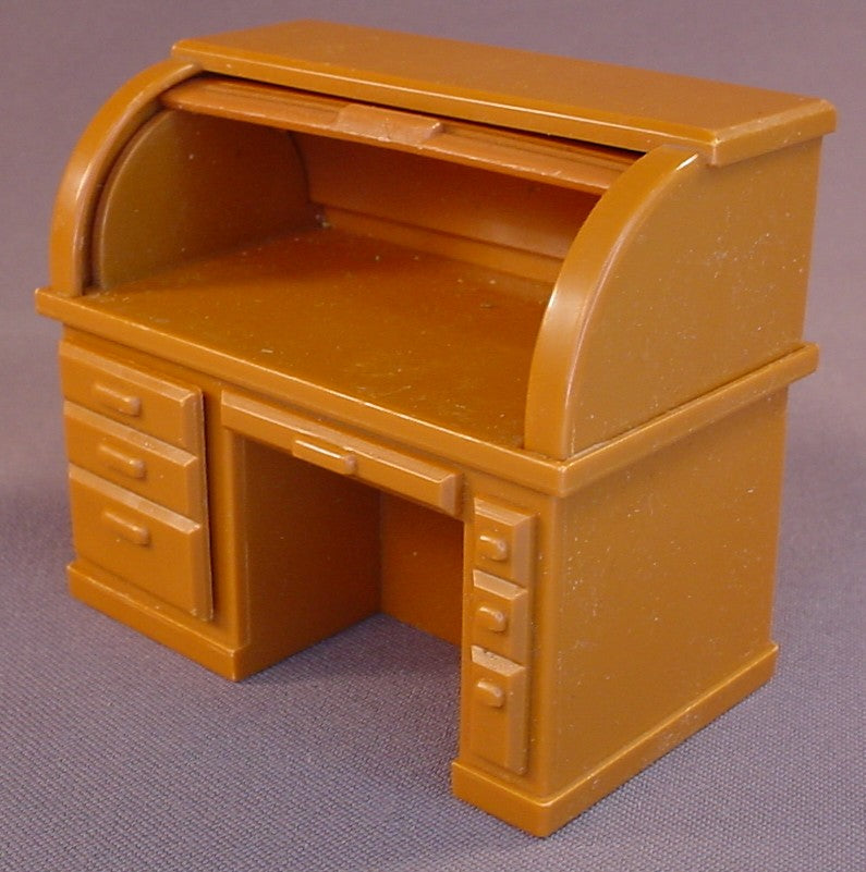 Fisher Price Vintage 250 Dollhouse Brown Rolltop Desk, 3 Inches Tall, 3 3/8 Inches Wide, The Roll Top Opens, The Drawers Pull Out