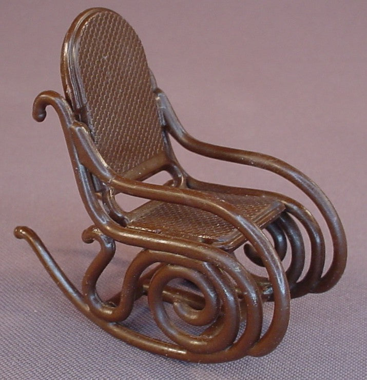 Fisher Price Vintage 250 Dollhouse Brown Bentwood Style Rocking Chair, 3 Inches Tall, 262 Grandfather Clock & Rocker 1980-1982