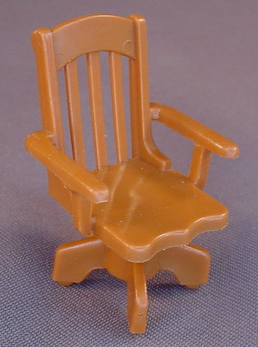 Fisher Price Vintage 250 Dollhouse Brown High Back Swivel Desk Chair, 2 1/8 Inches Tall, 261 Desk Set 1980-1983