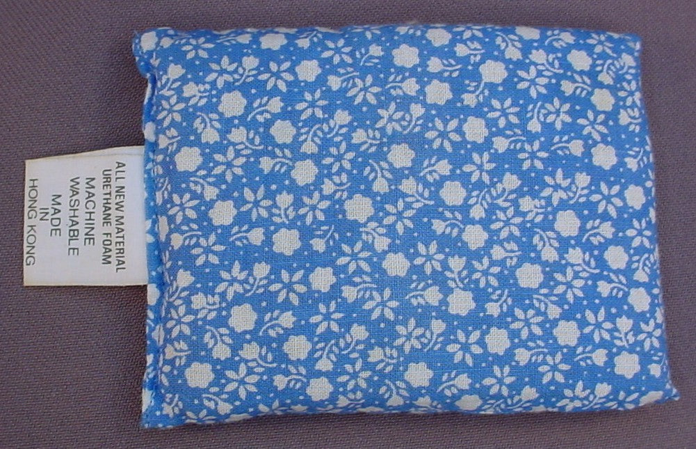 Fisher Price Vintage 250 Dollhouse Blue Foam Filled Double Mattress With A White Flower Print Design & The Original Tag, 4 Inches Long