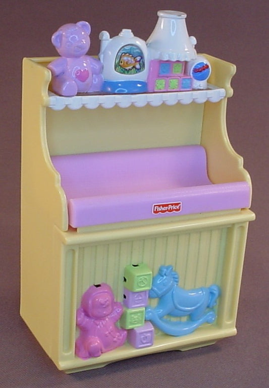 Fisher Price Loving Family Dollhouse Light Yellow Change Table That Lights Up & Plays A Lullaby Song When The Tray Is Pressed Down, 4 7/8 Inches Tall