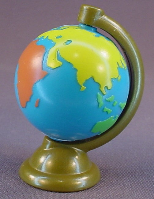 Fisher Price Loving Family Dollhouse World Globe In A Gold Stand, The Globe Spins, 2 3/8 Inches Tall, 2002 74131 Playroom