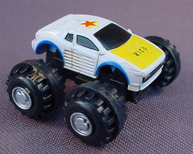 Micro Machines 1988 Funrise Ferrari Testarossa Rico Monster Truck, White With A Yellow Hood & Red Star