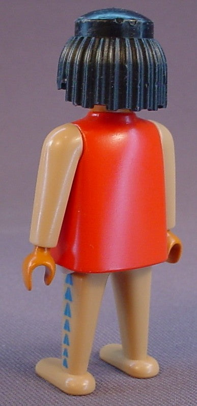 Playmobil Adult Male Native American Indian Figure With Shaggy Black Hair & Face Paint, Tan Clothes