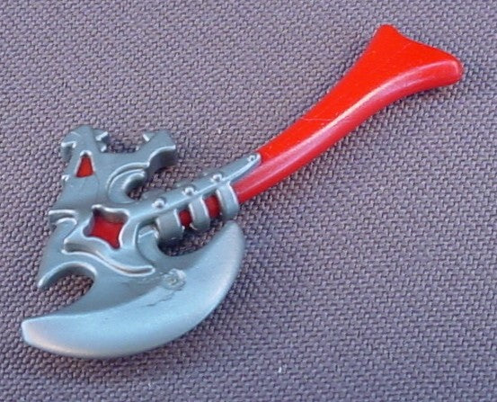 Playmobil Silver Gray Dragon Head Battle Ax With A Red Handle, Battleaxe, Weapon, 4835 4837 4838