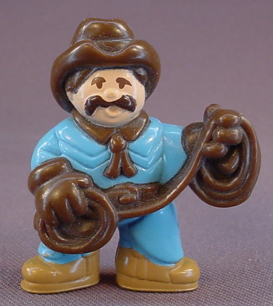 Lincoln Logs Cowboy Bill PVC Figure With A Lariat, 1 7/8 Inches Tall, Blue Clothes