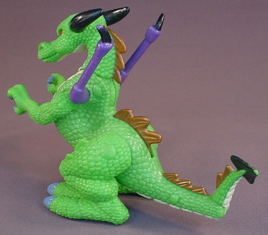 Green Scaled Dragon Figure With Gold Spikes And Black Horns, 5 Inches Tall, The Legs Arms & The Tip Of The Tail All Move