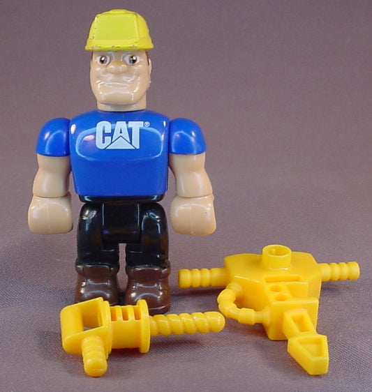 Mega Bloks CAT Construction Worker Figure With Jackhammer & Drill Tools, From Set Number 7852