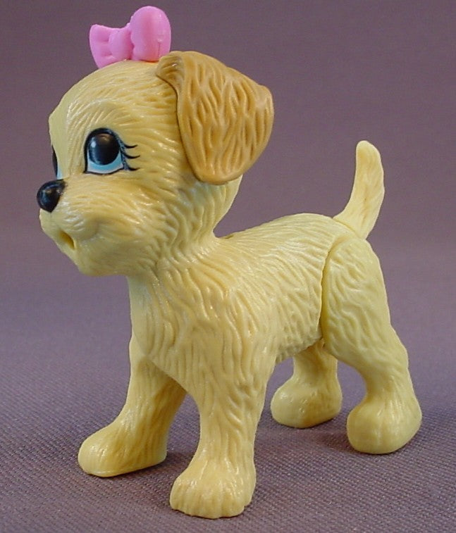 Barbie Potty Training Pups Cream & Brown Puppy Dog With A Pink Bow, Press Down On Her Back To Make Her Squat, 2009 Mattel