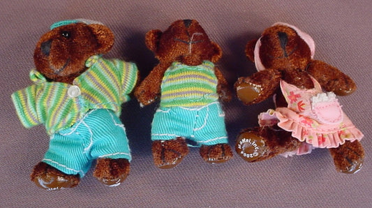 Furryville Set Of Three Plush Bears In Their Clothes, Mama Papa & Baby, Family Treehouse, Bearskis, Tree House, 2004 Mattel