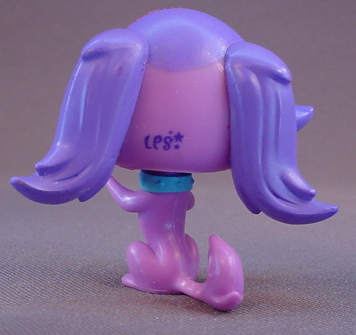 Littlest Pet Shop #2732 Purple Zoe Trent Maltese Puppy Dog With A Dark Pink Glitter Streak, Blue Fancy Eyes, King Charles Spaniel