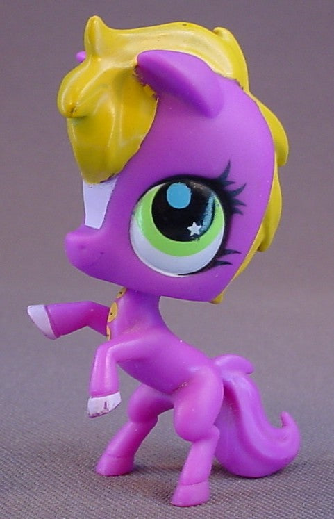 Littlest Pet Shop #2840 Purple Horse With A Yellow Or Gold Mane & Green And Blue Eyes, No Date, LPS, Hasbro