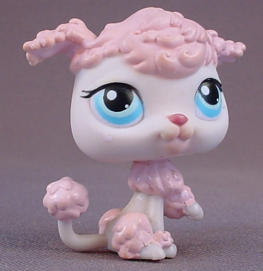 Littlest Pet Shop #48 Blemished Pink Poodle Puppy Dog With Blue Eyes, Pet pairs, Singles, LPS, 2004 2006 Hasbro