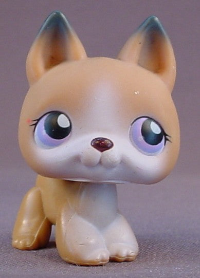 Littlest Pet Shop #112 Blemished German Shepherd Puppy Dog With Purple Eyes, The Ears Have Gray Tips, Get Better Center