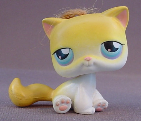 Littlest Pet Shop #42 Blemished Orange & White Kitten Kitty Cat With Tuft of Hair & Blue Eyes, Purrfection Salon, LPS, 2004 2005