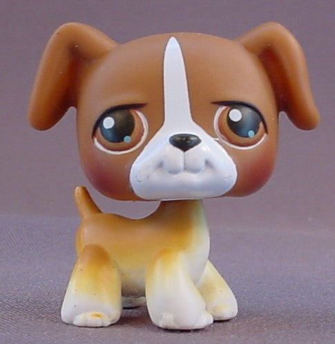 Littlest Pet Shop #25 Blemished Brown & White Boxer Puppy Dog With Brown Eyes, Singles, LPS, 2004 Hasbro